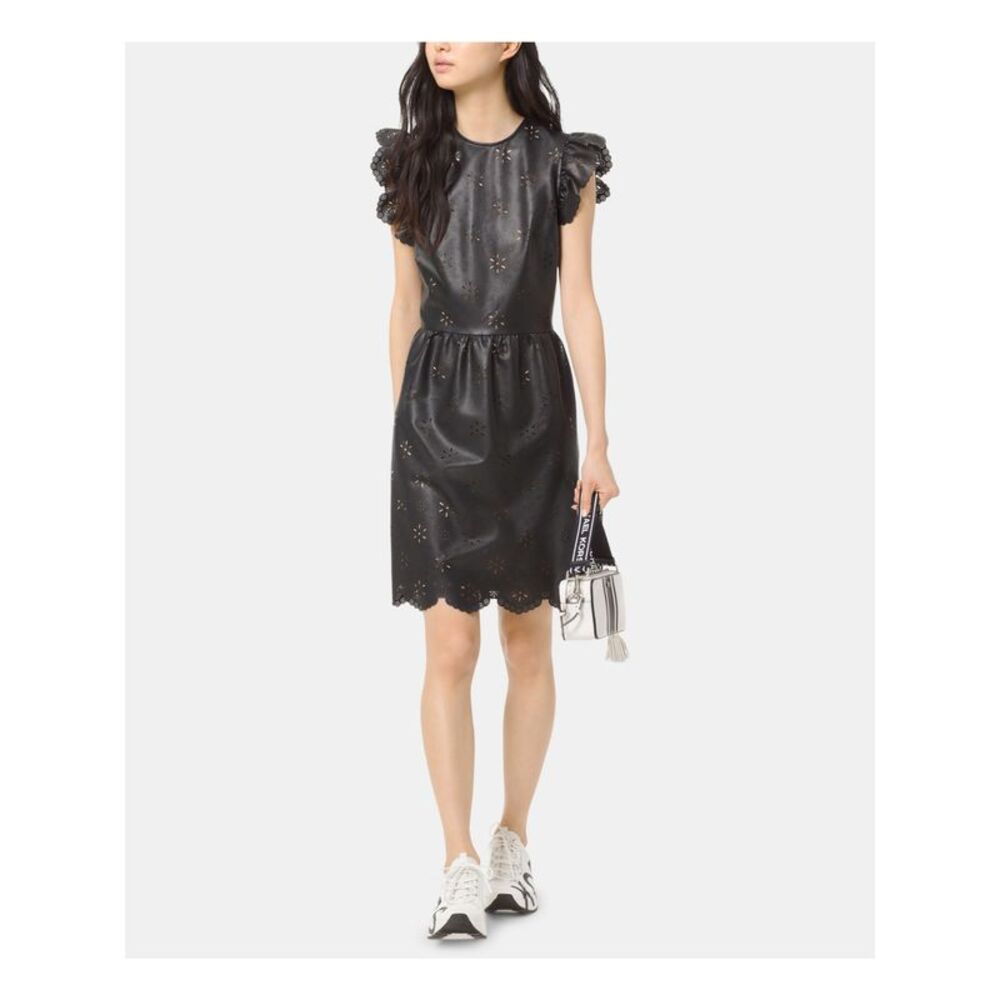 MICHAEL KORS Womens Black Crew Neck Above The Knee Dress Size: 6